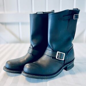 Frye Black Leather Riding Moto Combat Boots Size 7.5